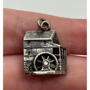 Vintage Cini Sterling Silver Grist Water Mill Wheel Charm Signed